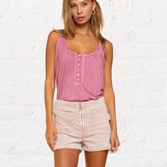 1 S LEFT POL Powder Pink Zip Front Corduroy Shorts - Picture 2 of 15